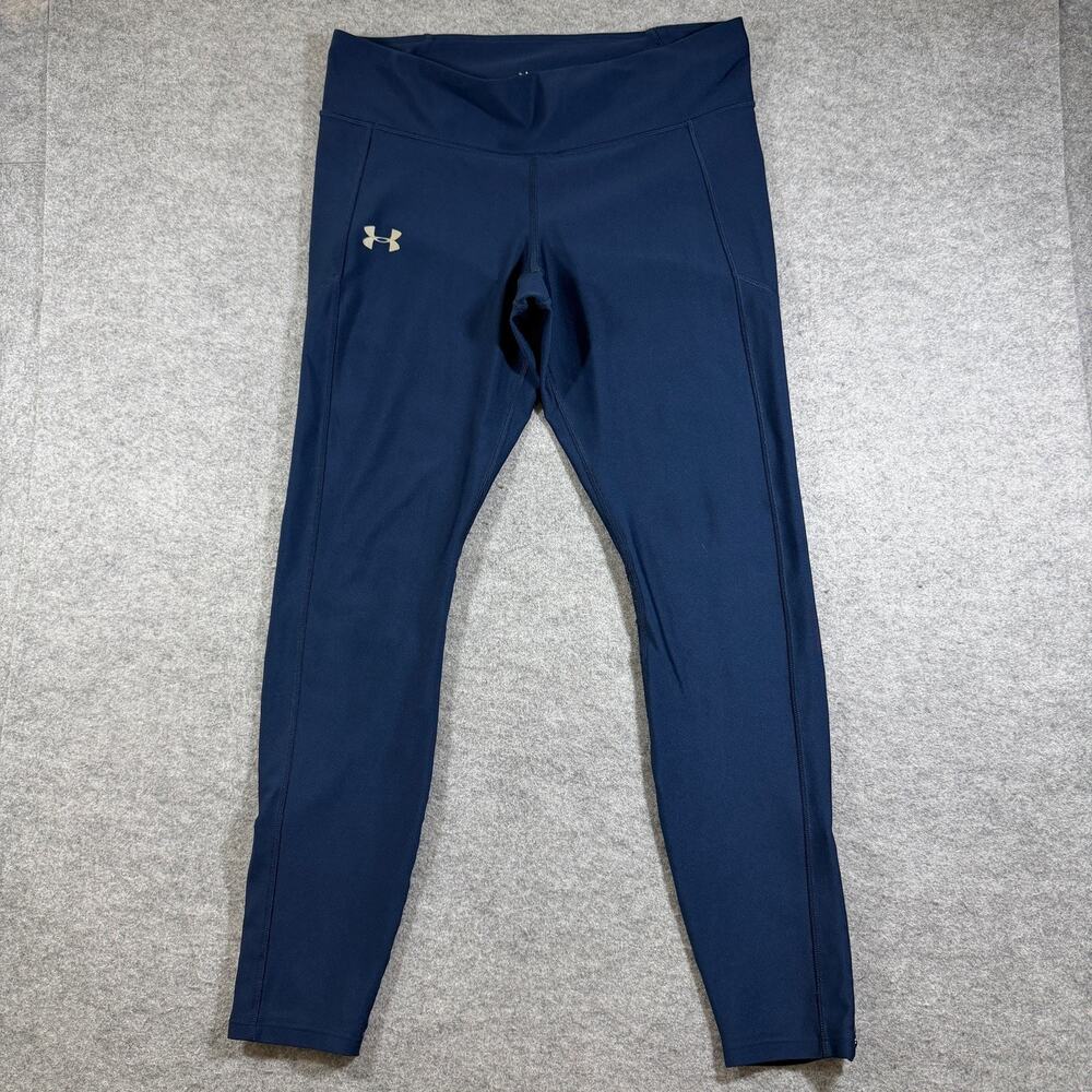 Under Armour HeatGear Leggings Womens L Navy Compression Ankle Zip Workout Yoga